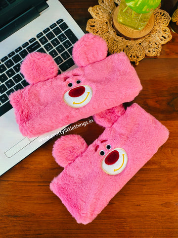 Fluffy Pink Bear Pencil Pouch