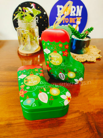 Christmas Gift Sock Shaped Tin Box