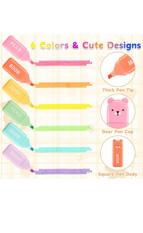 Cute Bear Fluorescent Highlighters Pack