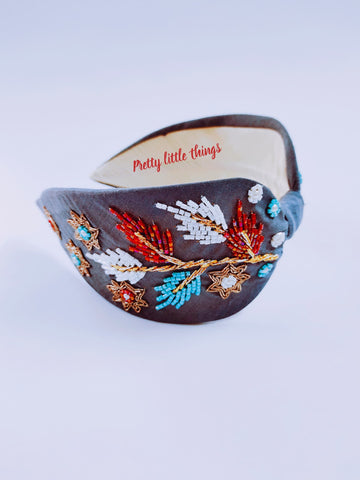 Embroidered Floral Print HairBand (Handmade)