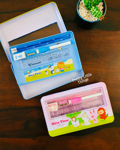 'Nice Time' Metal Pencil Box cum Mini White Board