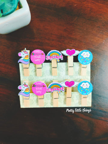 Unicorn theme Wooden Clips Pack